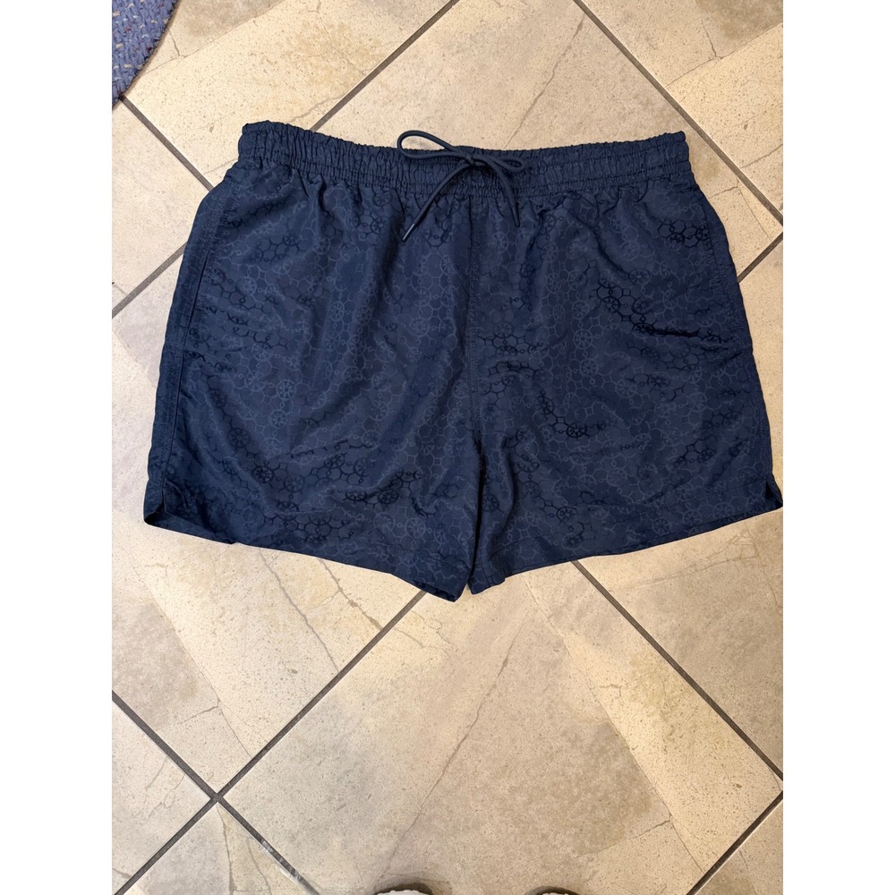 Abercrombie & Fitch Mens Navy Blue Geometric Swim Trunks XL Relaxed Stretch